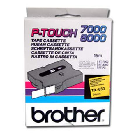 Cinta para rotuladora Brother 24 mm Negro sobre amarillo TX651