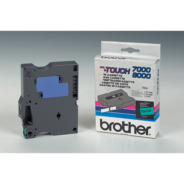 Cinta para rotuladora Brother 12 mm Negro y Verde TX731