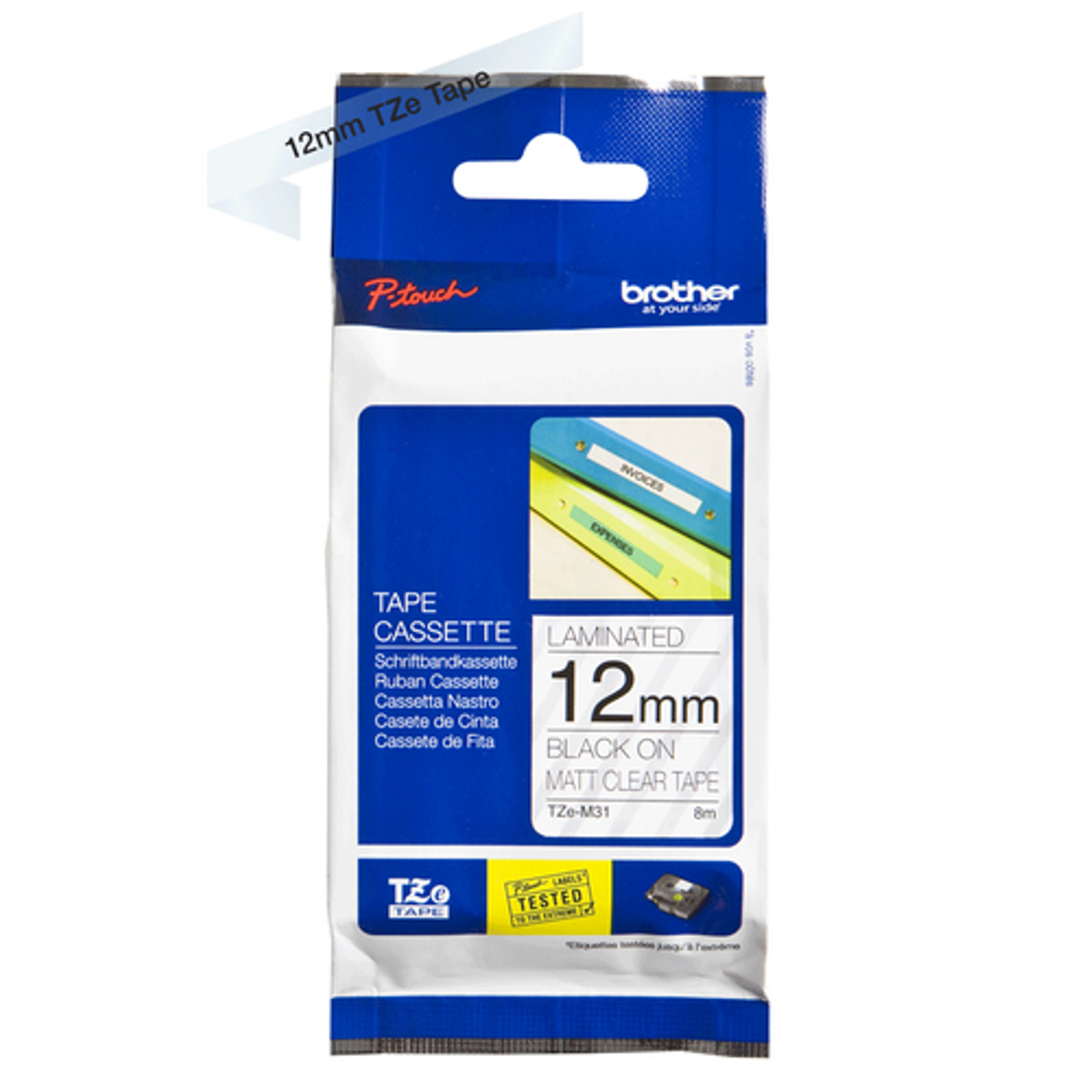 Cinta para rotuladora Brother 12 mm Negro sobre transparente TZeM31 - vista 3