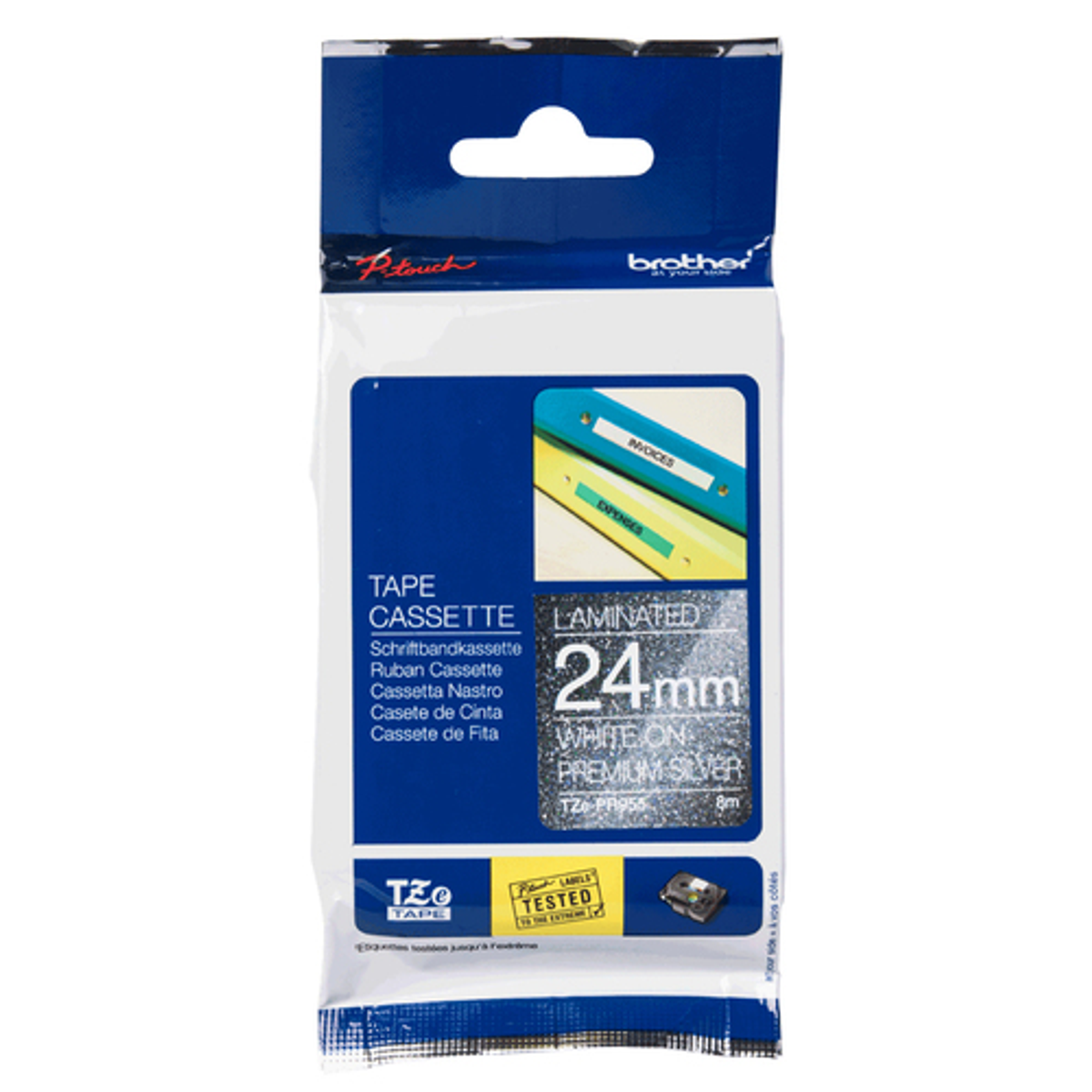 Cinta para rotuladora Brother 24 mm Blanco sobre plata TZePR955 - vista 2