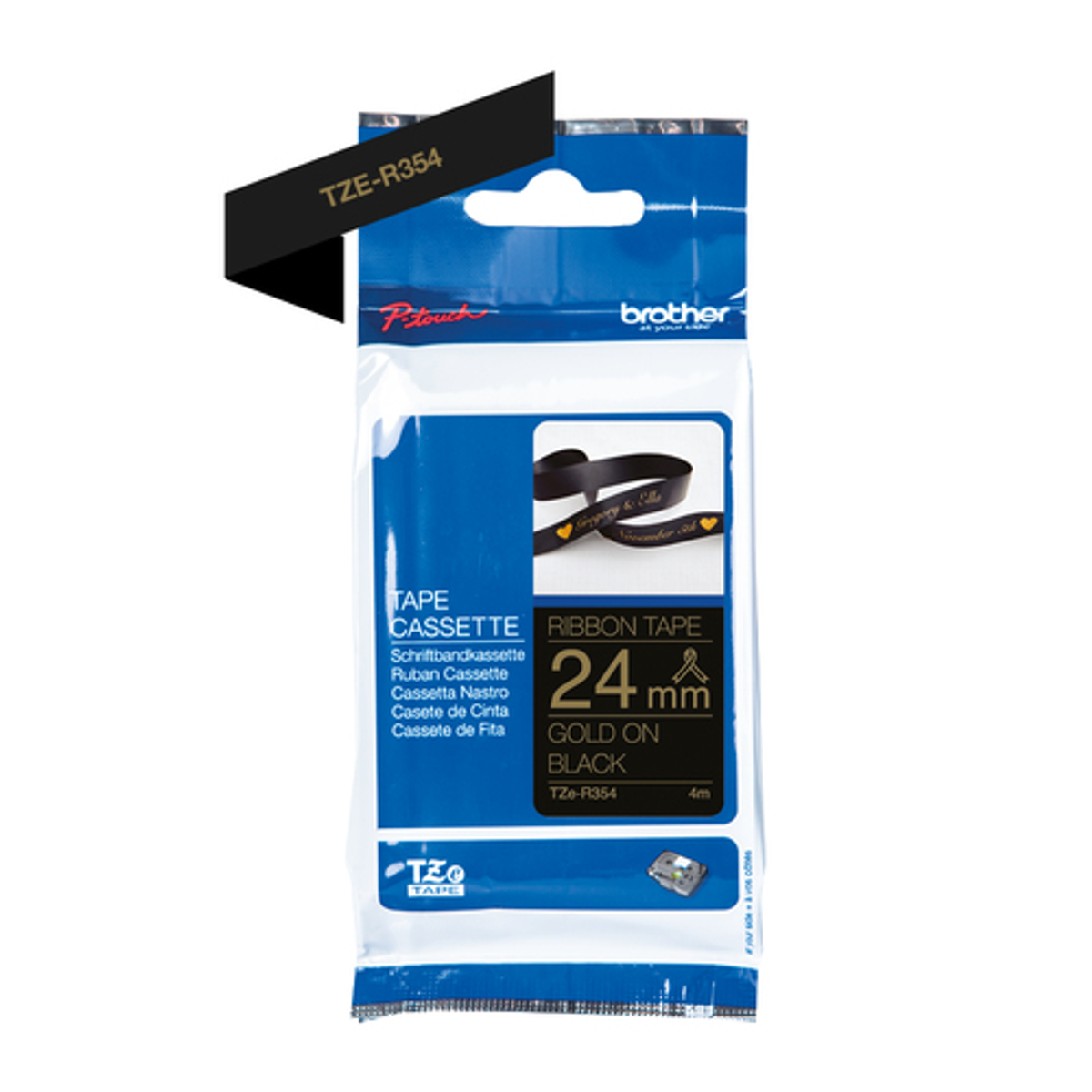 Cinta para rotuladora Brother 24 mm Dorado sobre negro TZER354 - vista 2