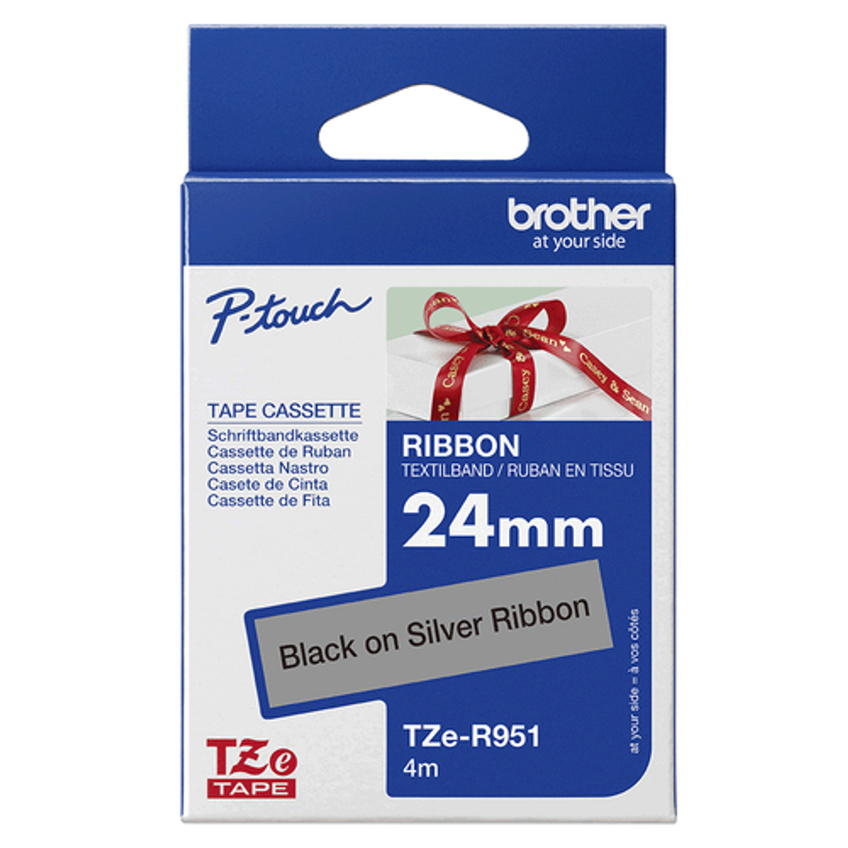 Cinta para rotuladora Brother 24 mm Negro sobre plata TZER951 - vista 2