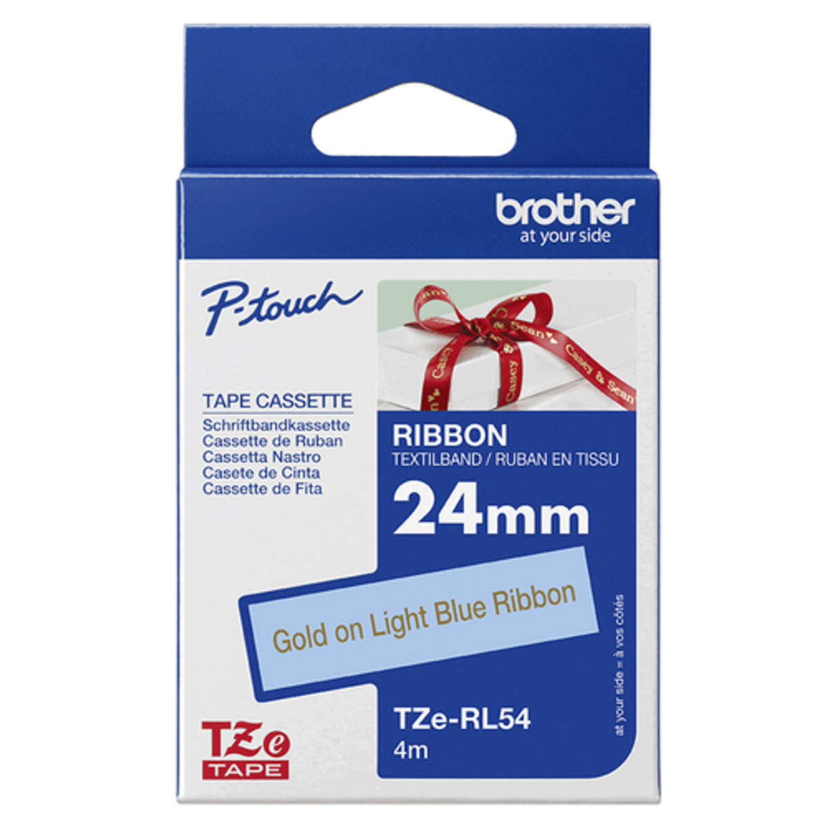Cinta para rotuladora Brother 24 mm Dorado sobre azul TZERL54 - vista 3