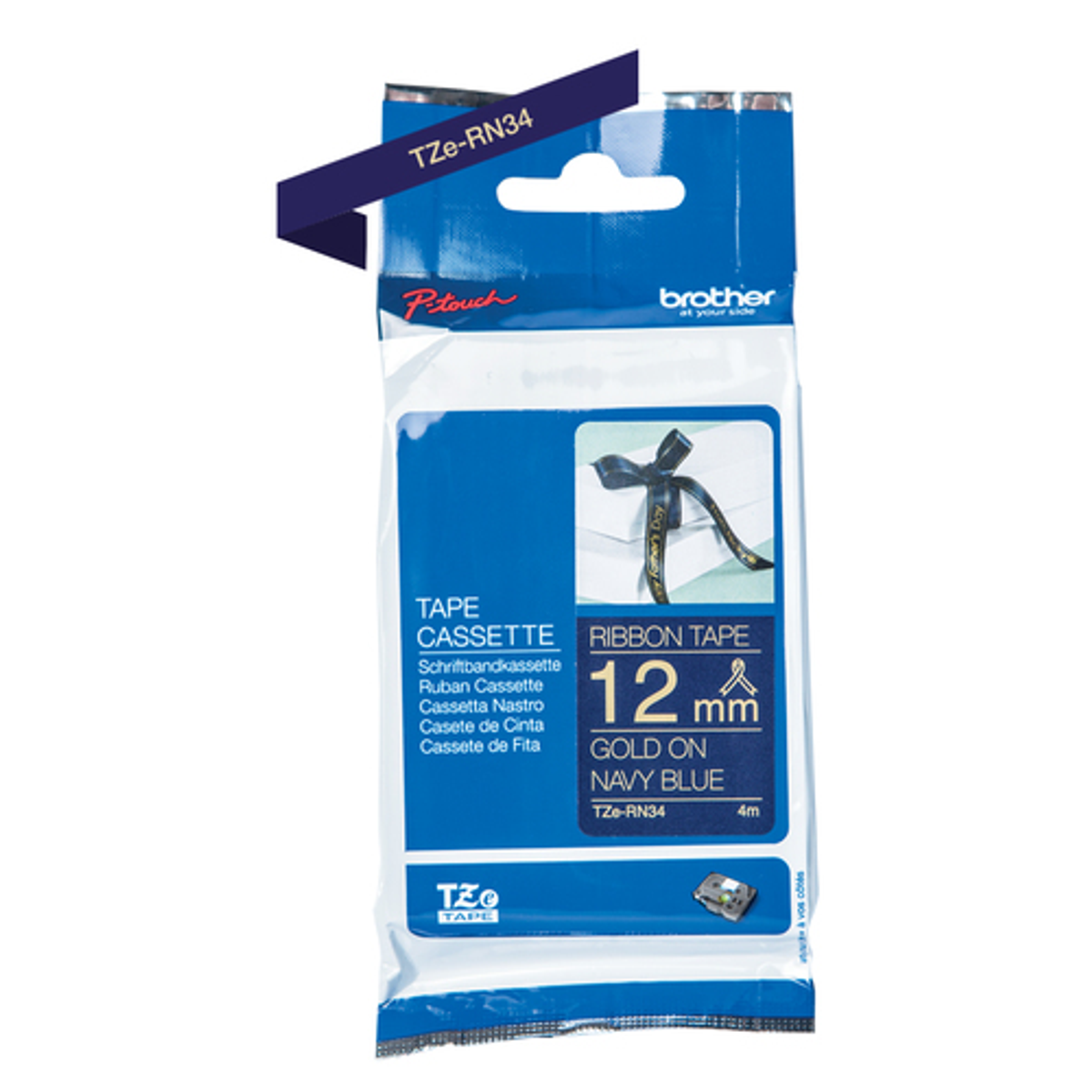 Cinta para rotuladora Brother 12 mm Dorado sobre azul marino TZeRN34 - vista 2
