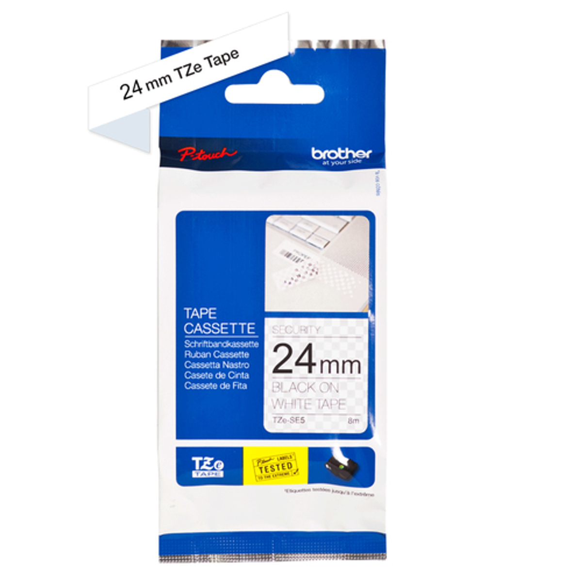 Cinta para rotuladora Brother 24 mm Negro sobre blanco TZESE5 - vista 2