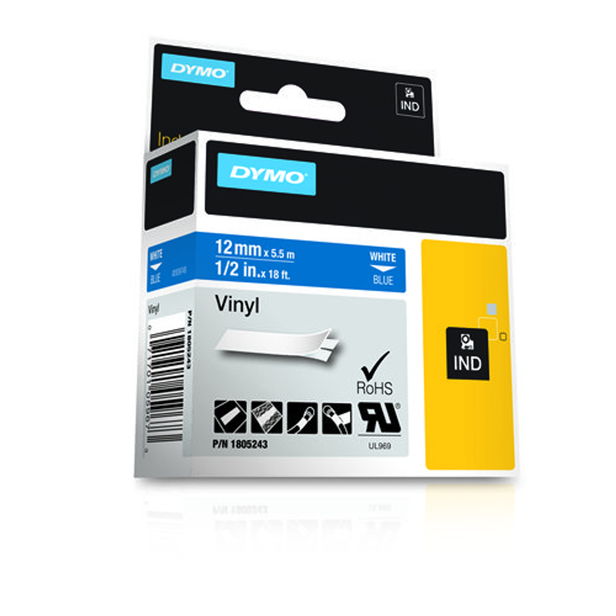 Cinta para rotuladora Dymo 12 mm Blanco sobre azul 1805243 - vista 2