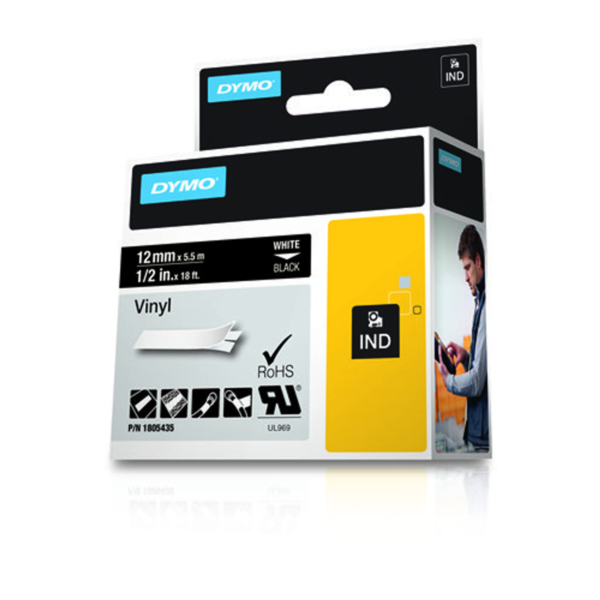 Cinta para rotuladora Dymo 12 mm Blanco sobre negro 1805435 - vista 2