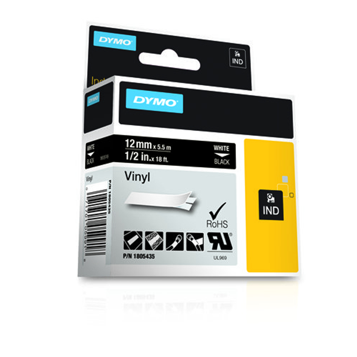 Cinta para rotuladora Dymo 12 mm Blanco sobre negro 1805435 - vista 3