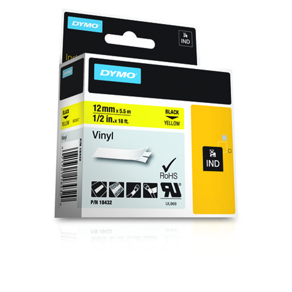 Cinta para rotuladora Dymo 12 mm Negro sobre amarillo 18432 - vista 3