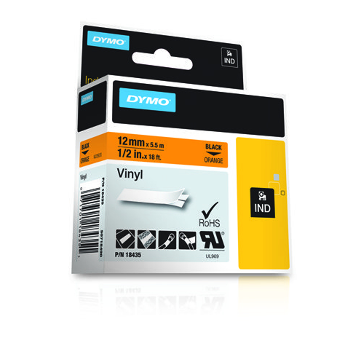 Cinta para rotuladora Dymo 12 mm Negro sobre naranja 18435 - vista 3