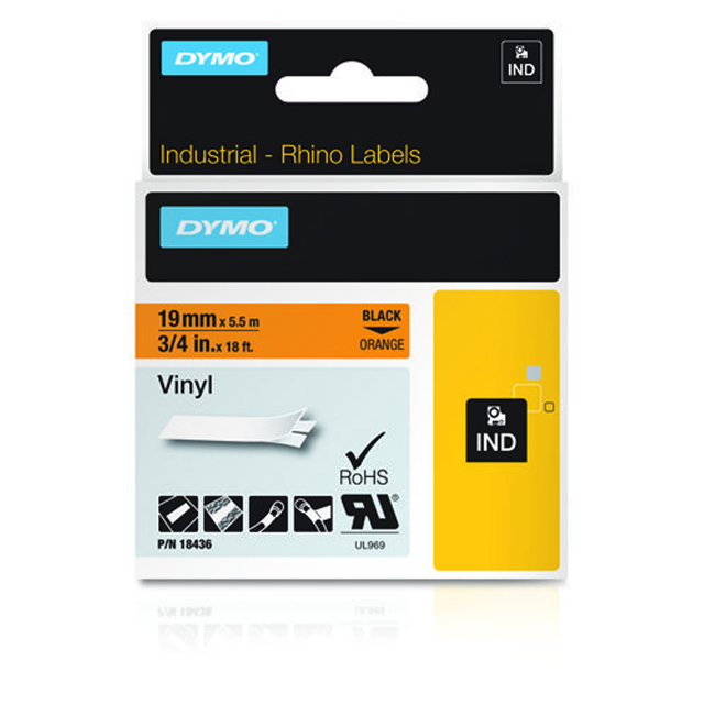 Cinta para rotuladora Dymo 19 mm Negro sobre naranja 18436
