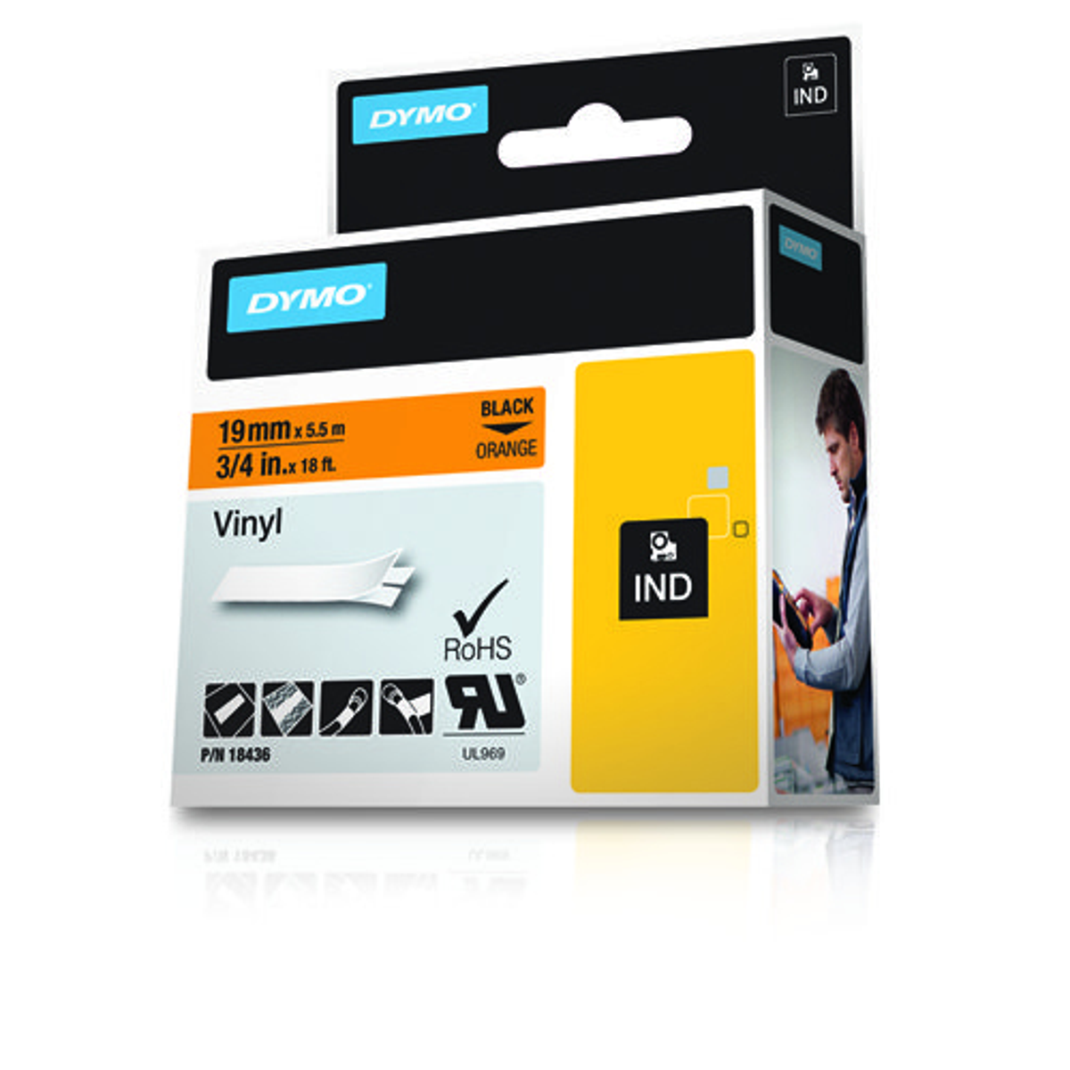 Cinta para rotuladora Dymo 19 mm Negro sobre naranja 18436 - vista 2