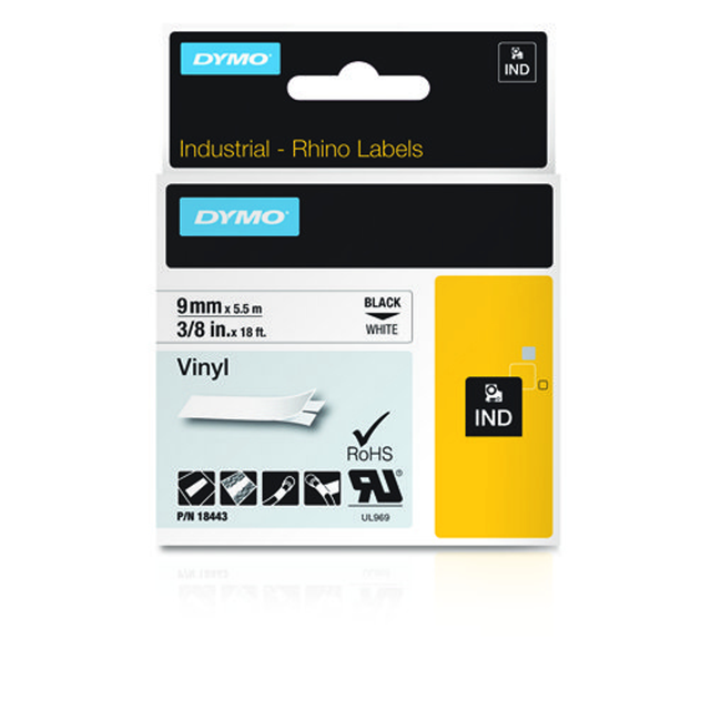 Cinta para rotuladora Dymo 9 mm Negro sobre blanco 18443