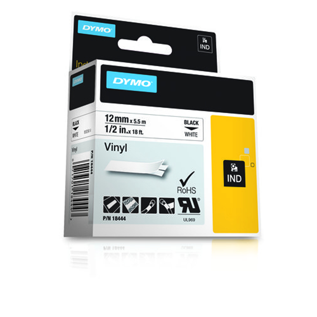 Cinta para rotuladora Dymo 12 mm Negro sobre blanco 18444 - vista 3