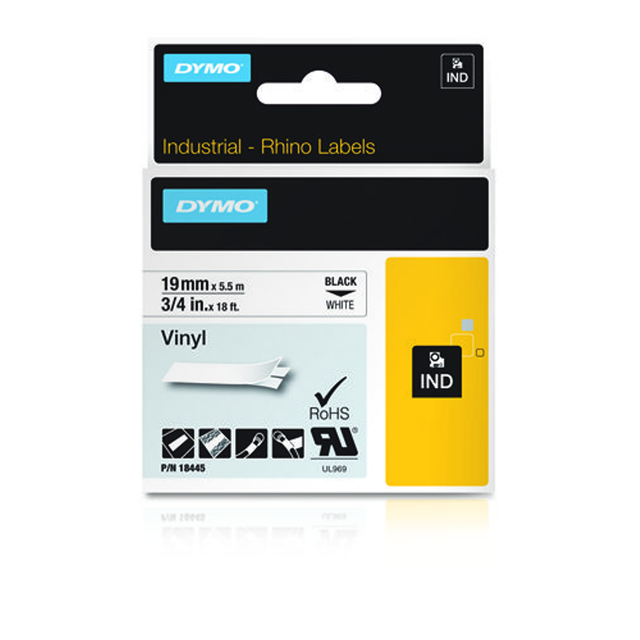 Cinta para rotuladora Dymo 19 mm Negro sobre blanco 18445