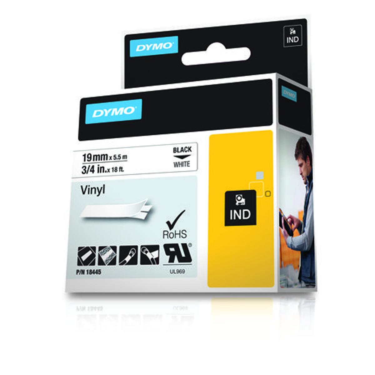 Cinta para rotuladora Dymo 19 mm Negro sobre blanco 18445 - vista 2