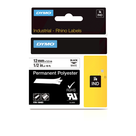 Cinta para rotuladora Dymo 12 mm Negro sobre blanco 18483