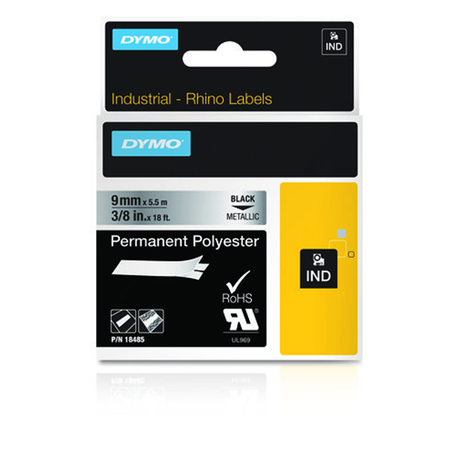 Cinta para rotuladora Dymo 9 mm Negro sobre metálico 18485