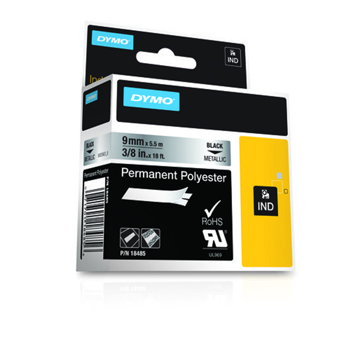 Cinta para rotuladora Dymo 9 mm Negro sobre metálico 18485 - vista 3