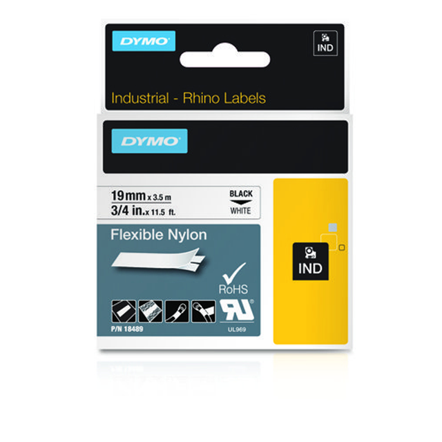 Cinta para rotuladora Dymo 19 mm Negro sobre blanco 18489