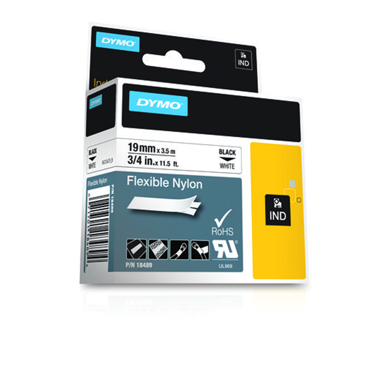 Cinta para rotuladora Dymo 19 mm Negro sobre blanco 18489 - vista 3