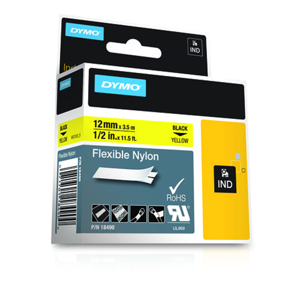 Cinta para rotuladora Dymo 12 mm Negro sobre amarillo 18490 - vista 3