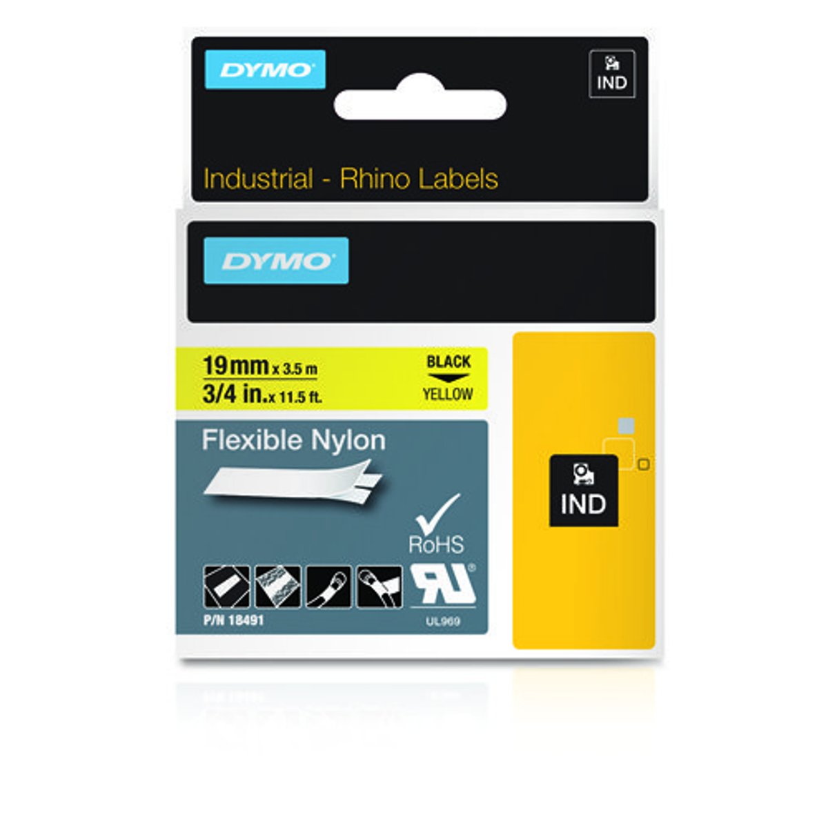 Cinta para rotuladora Dymo 19 mm Negro sobre amarillo 18491