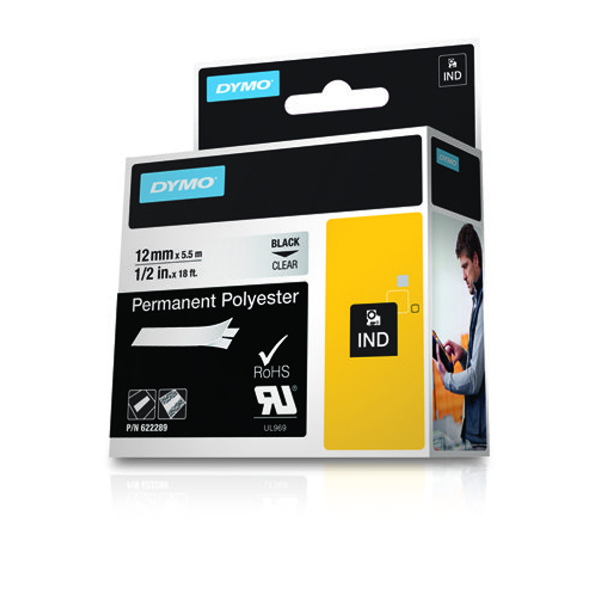 Cinta para rotuladora Dymo 12 mm Negro sobre transparente 622289 - vista 2