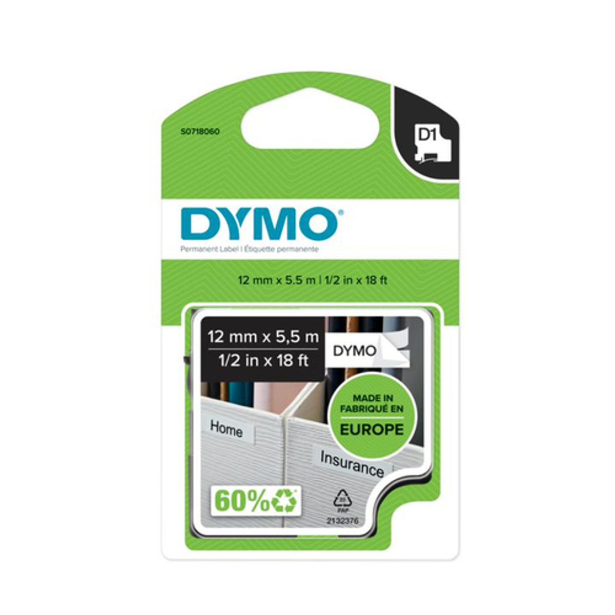 Cinta para rotuladora Dymo 12 mm Negro sobre blanco S0718060 - vista 2