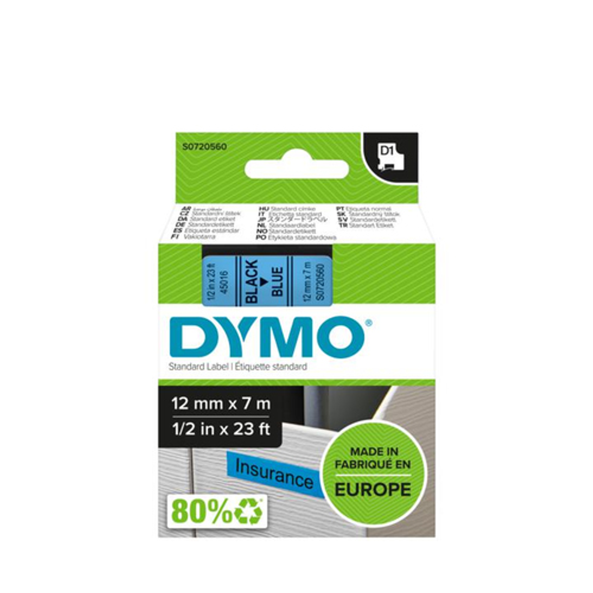Cinta para rotuladora Dymo 12 mm Negro sobre azul S0720560 - vista 2