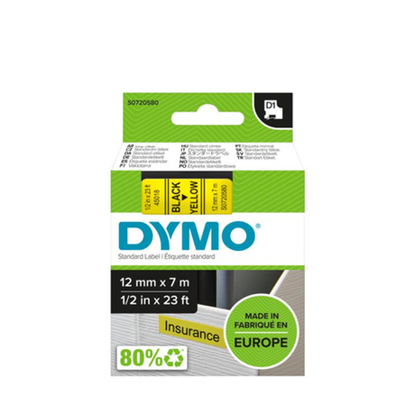 Cinta para rotuladora Dymo 12 mm Negro sobre amarillo S0720580 - vista 2
