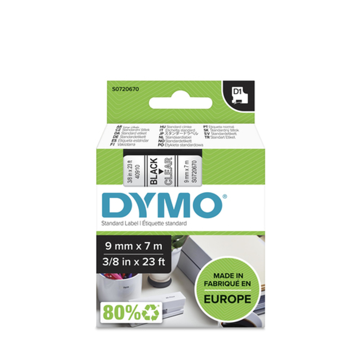 Cinta para rotuladora Dymo 9 mm Negro sobre transparente S0720670 - vista 2