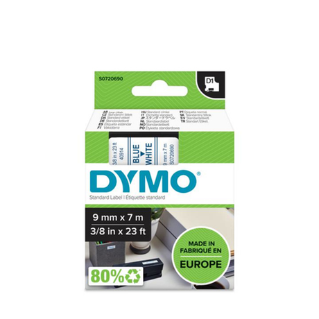 Cinta para rotuladora Dymo 9 mm Azul sobre blanco S0720690 - vista 2