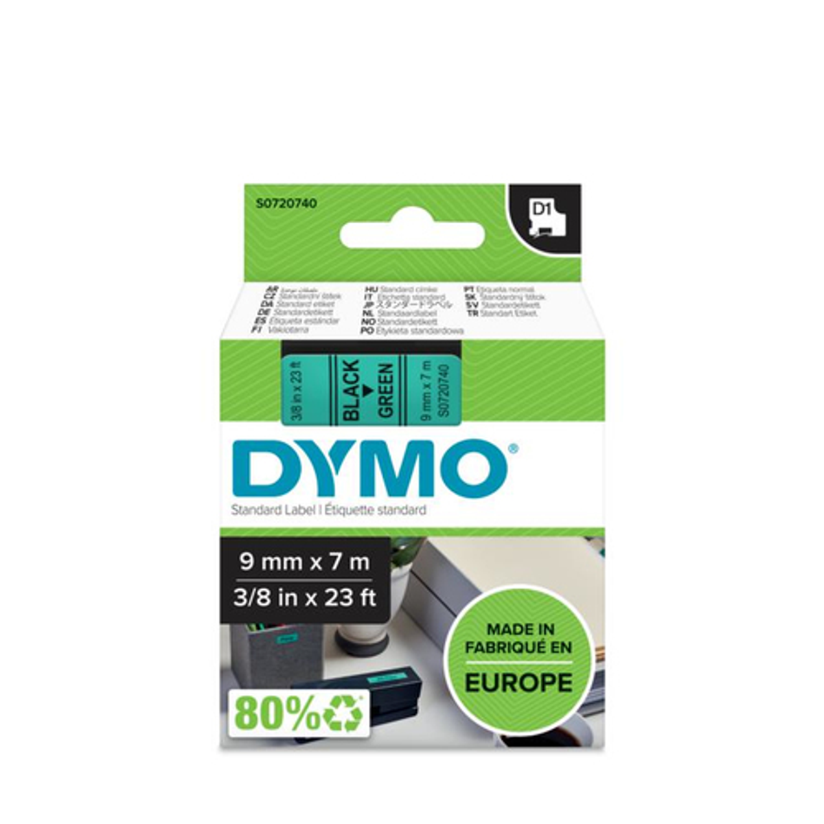 Cinta para rotuladora Dymo 9 mm Negro sobre verde S0720740 - vista 2