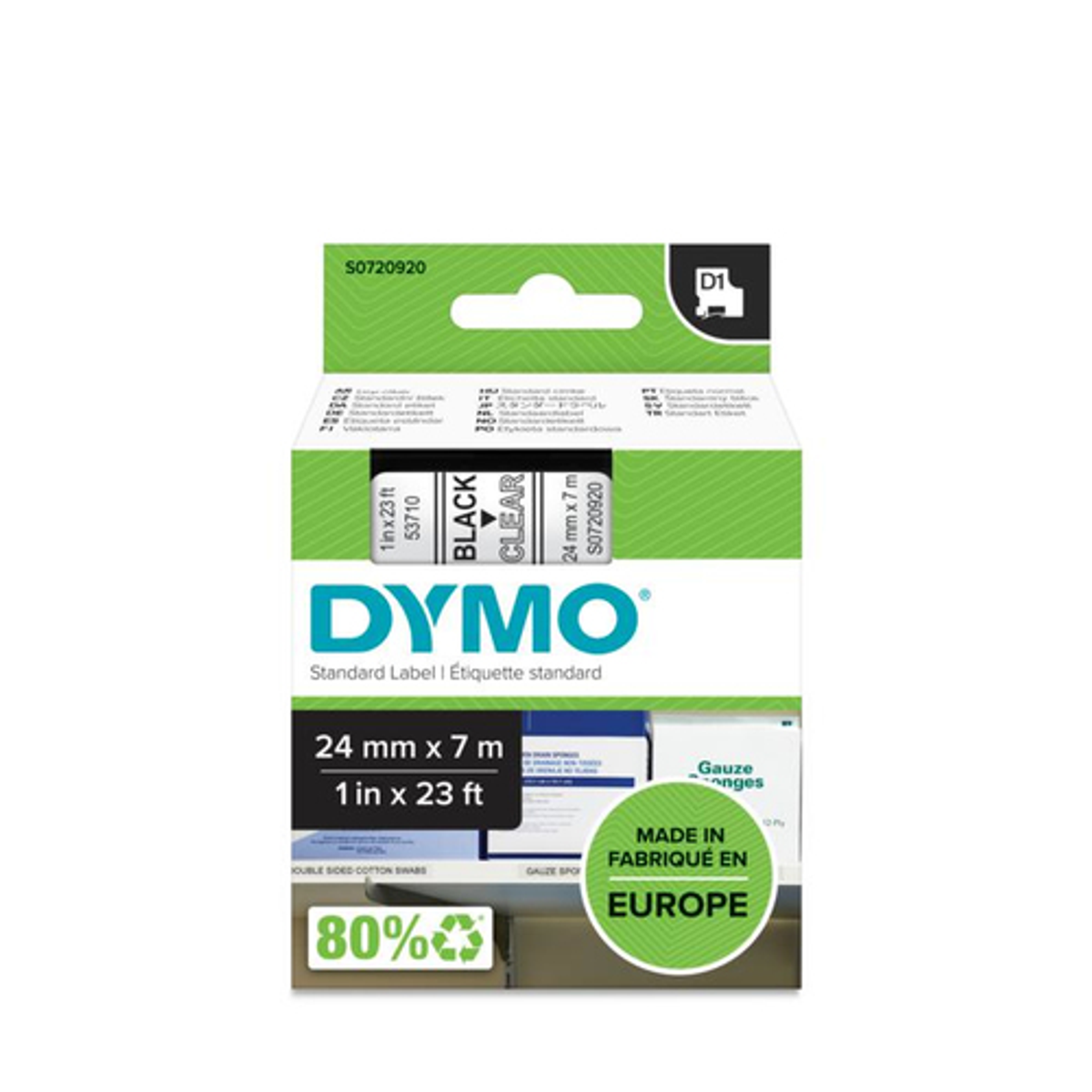 Cinta para rotuladora Dymo 24 mm Negro sobre transparente S0720920 - vista 2