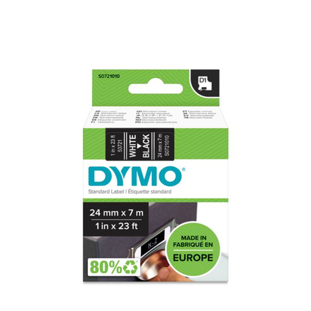 Cinta para rotuladora Dymo 24 mm Blanco sobre negro S0721010 - vista 2
