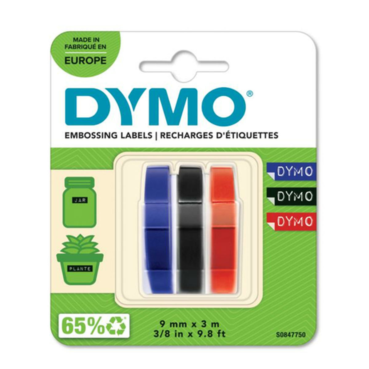 Cinta para rotuladora Dymo 9 mm Azul, Negro y Rojo S0847750 - vista 3