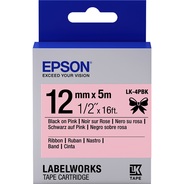 Cinta para rotuladora Epson 12 mm Negro sobre rosa C53S654031