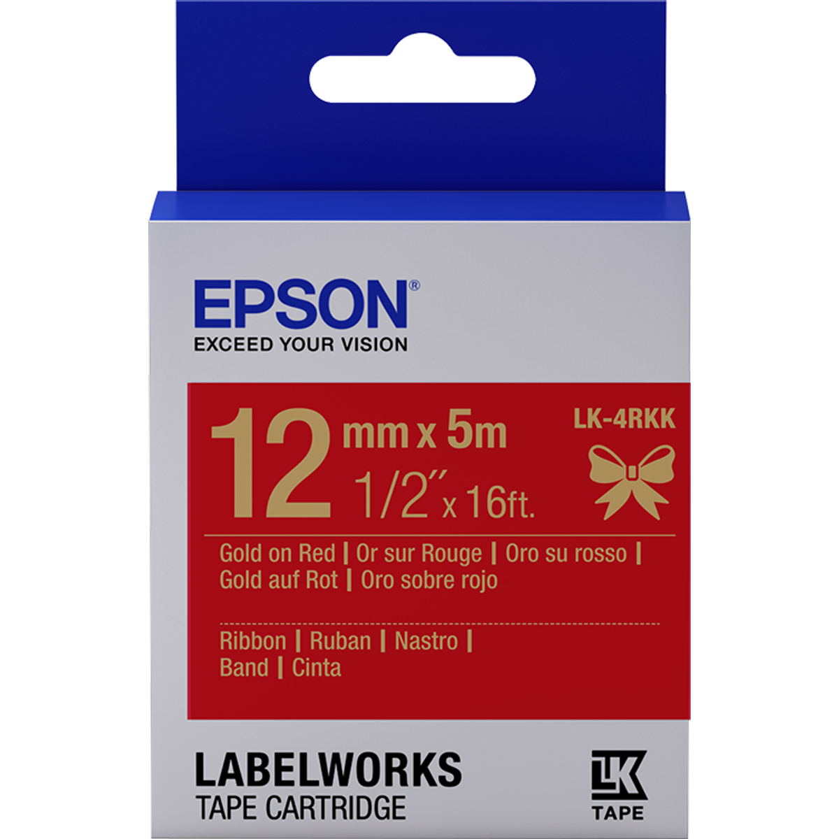 Cinta para rotuladora Epson 12 mm Dorado sobre rojo C53S654033