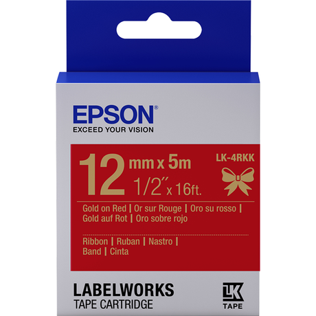 Cinta para rotuladora Epson 12 mm Dorado sobre rojo C53S654033