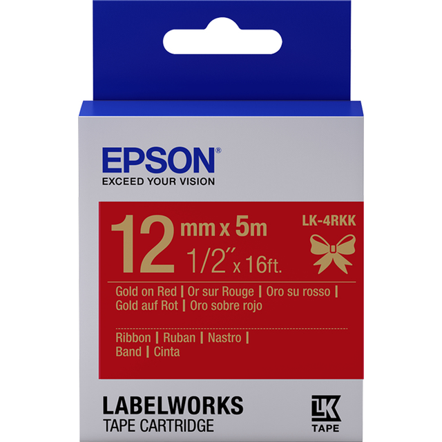 Cinta para rotuladora Epson 12 mm Dorado sobre rojo C53S654033