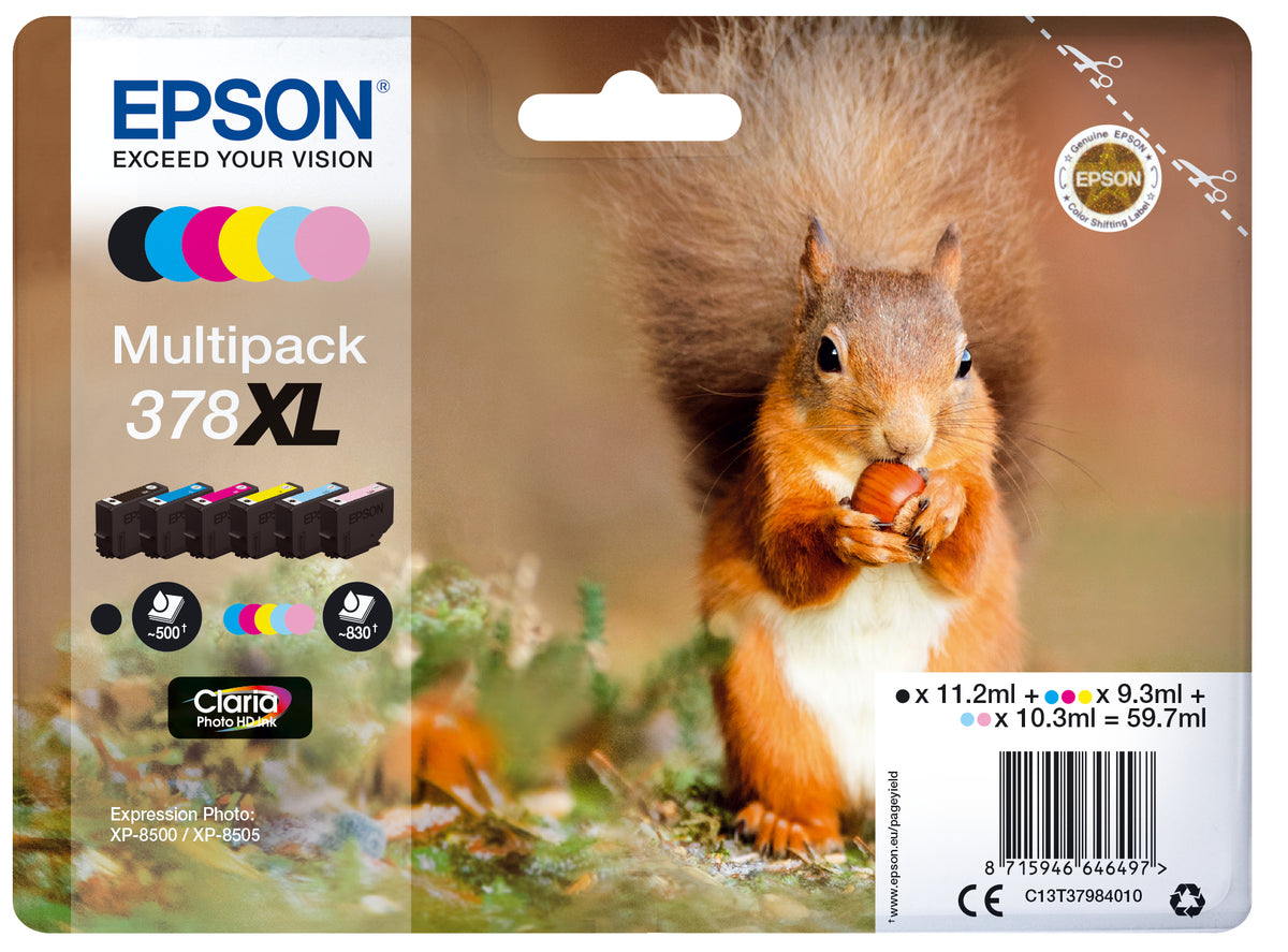 Epson 378XL multipack original de seis colores Claria Photo HD, 59,7 ml