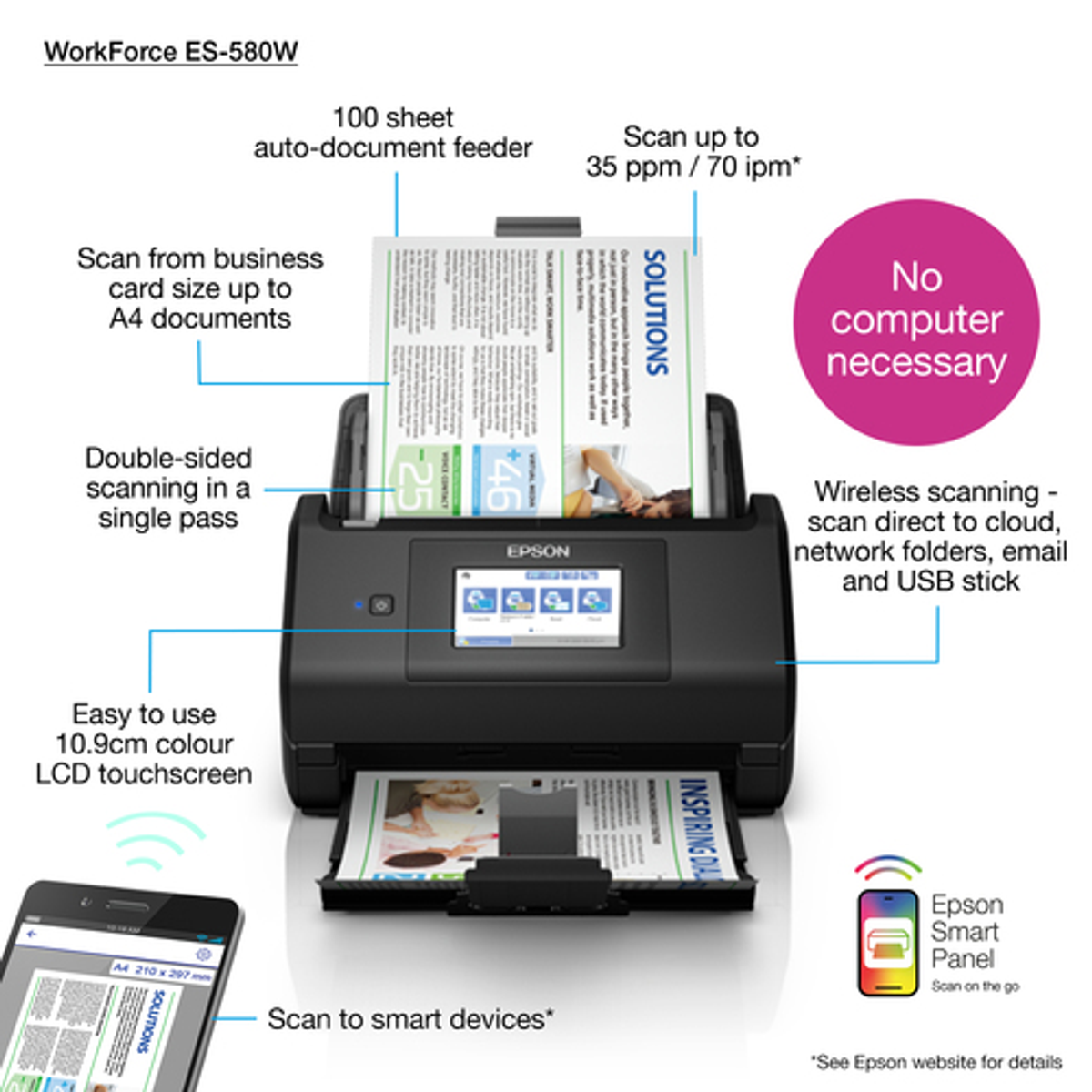 Escáner documental Epson WorkForce ES-580W - vista 22