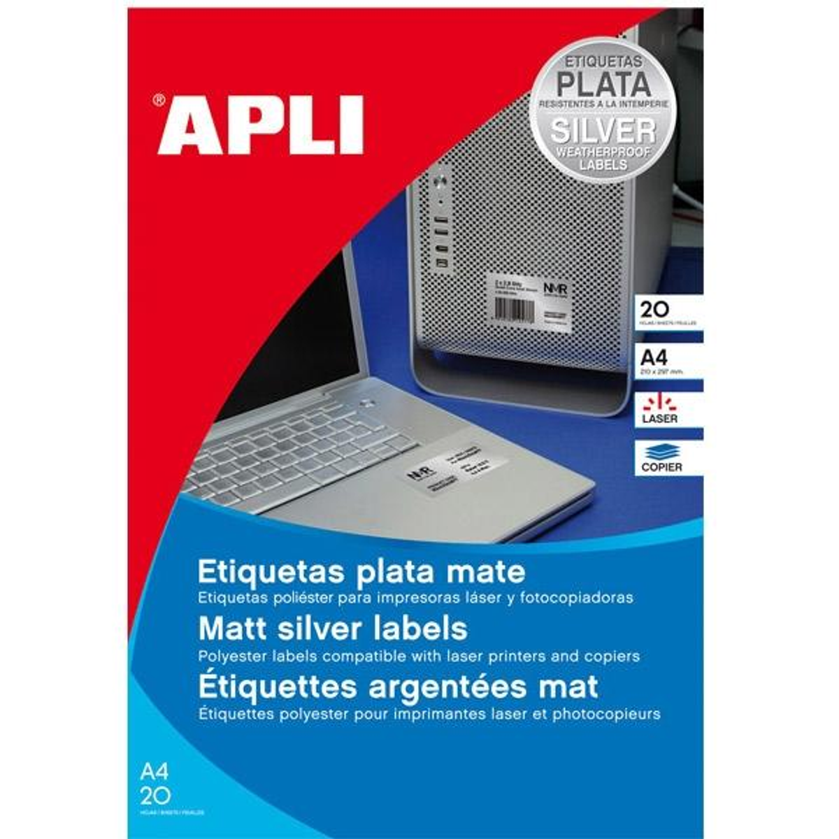 Etiqueta adhesiva Apli 45.7 × 21.2 mm Plata 10066