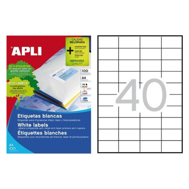 Etiqueta adhesiva Apli 52.5 × 29.7 mm Blanco 1286