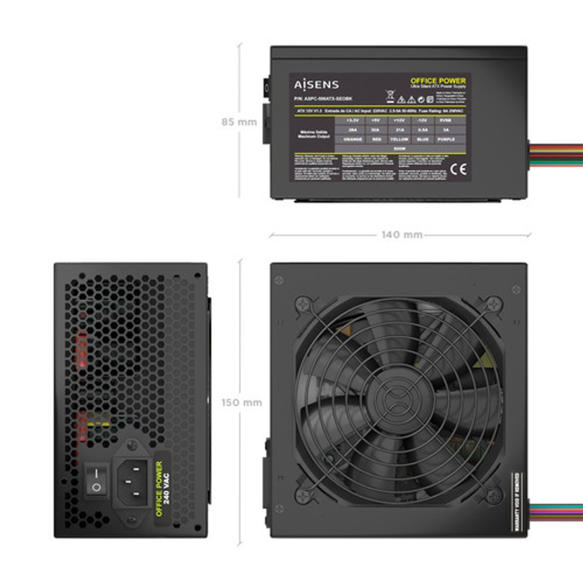 Fuente de alimentación AISENS ATX 500W OEM Negra - vista 3