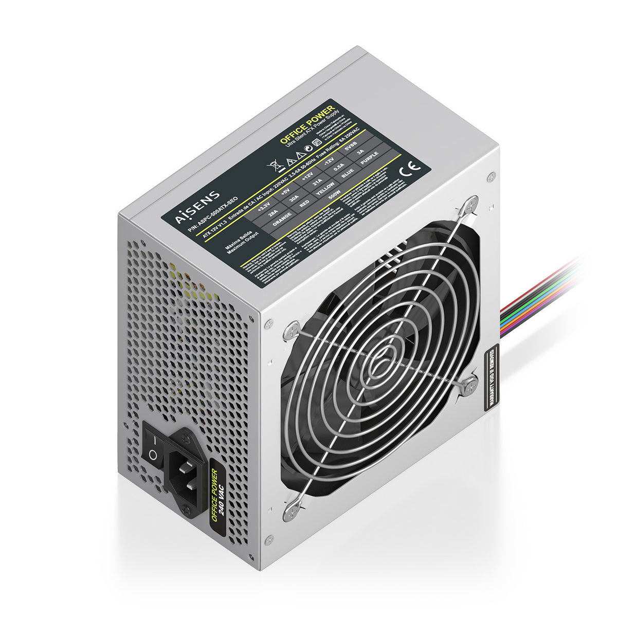 Fuente de alimentación AISENS ATX 500W OEM Plata