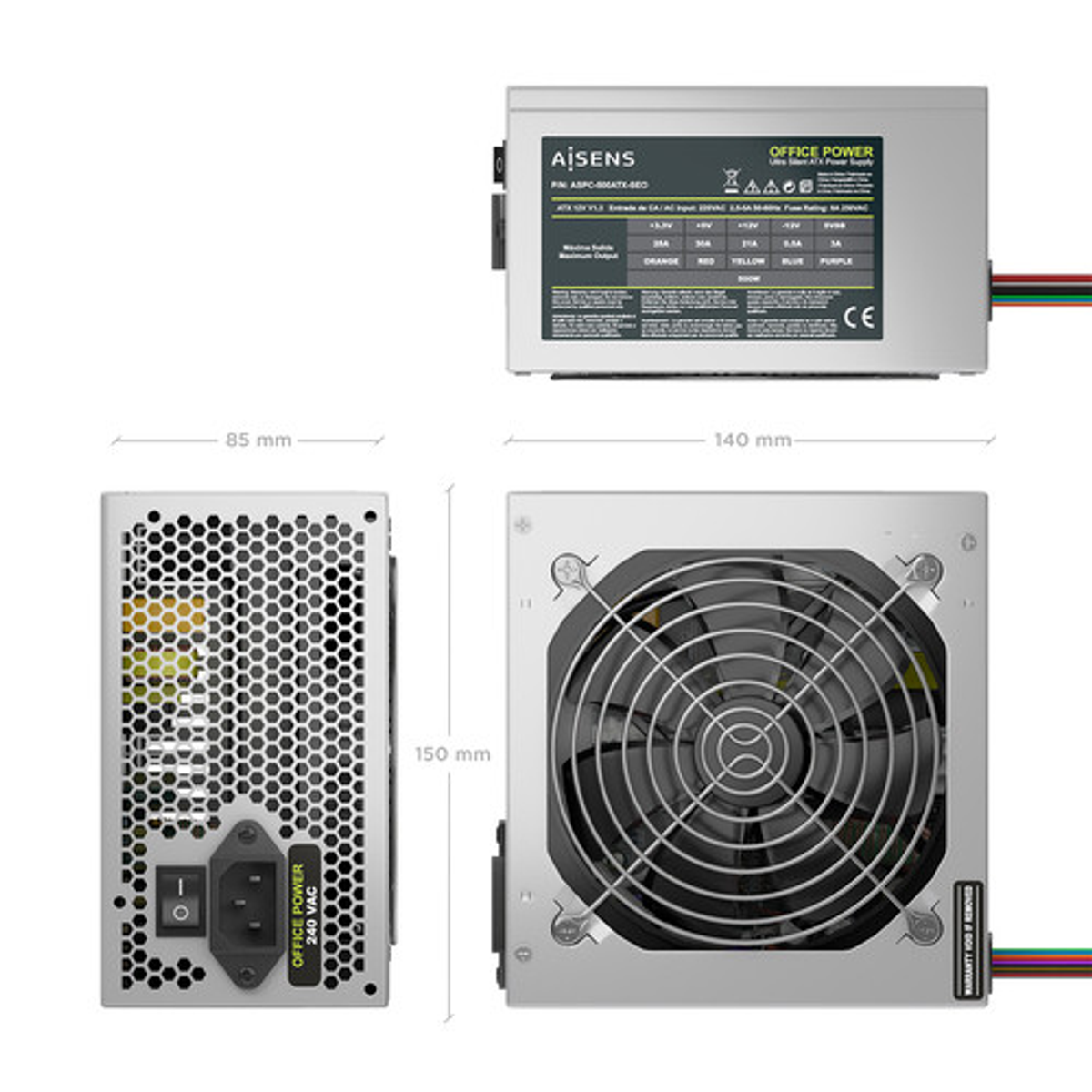 Fuente de alimentación AISENS ATX 500W OEM Plata - vista 3