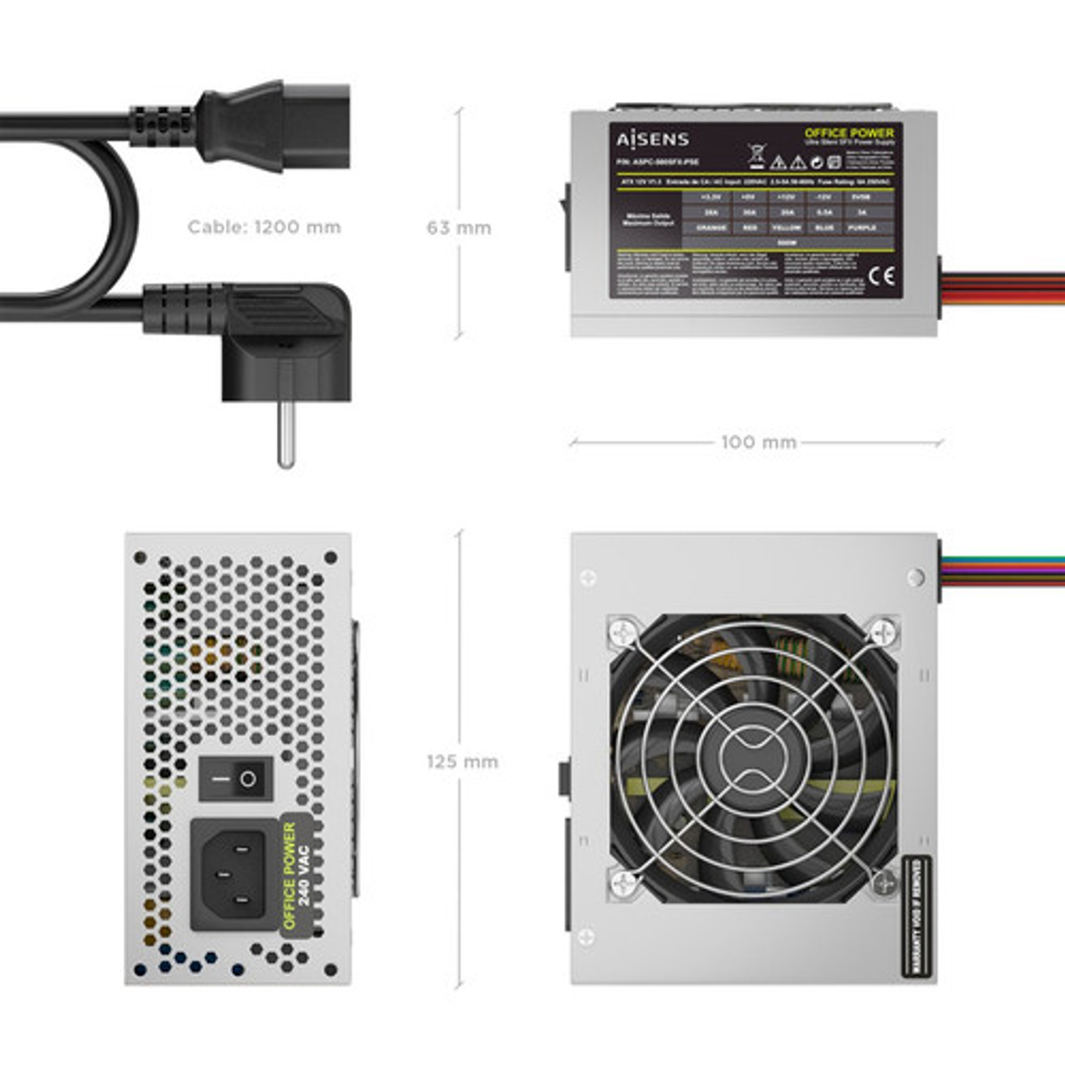 Fuente de alimentación AISENS SFX 500W con cable Plata - vista 3