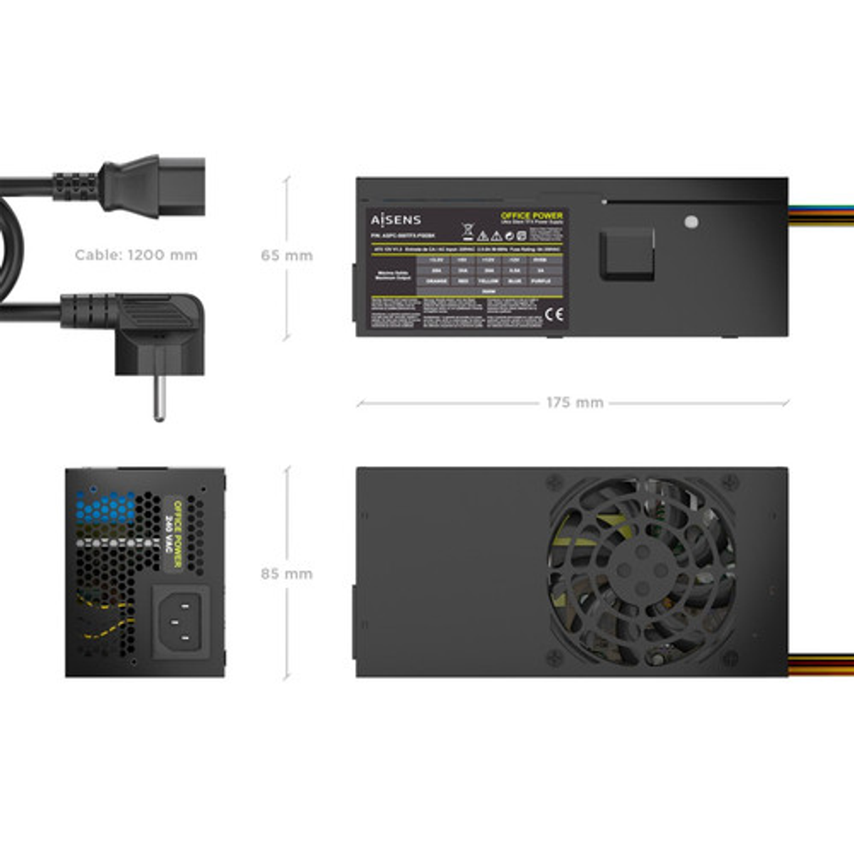 Fuente de alimentación AISENS TFX 500W con cable Negra - vista 3
